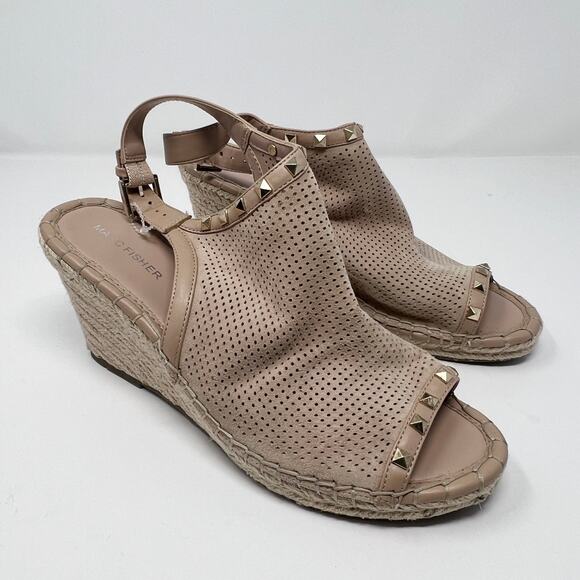 Marc Fisher Perforated Suede Women's Open Toe Pink Espadrille Wedges Size 10 - Picture 2 of 11